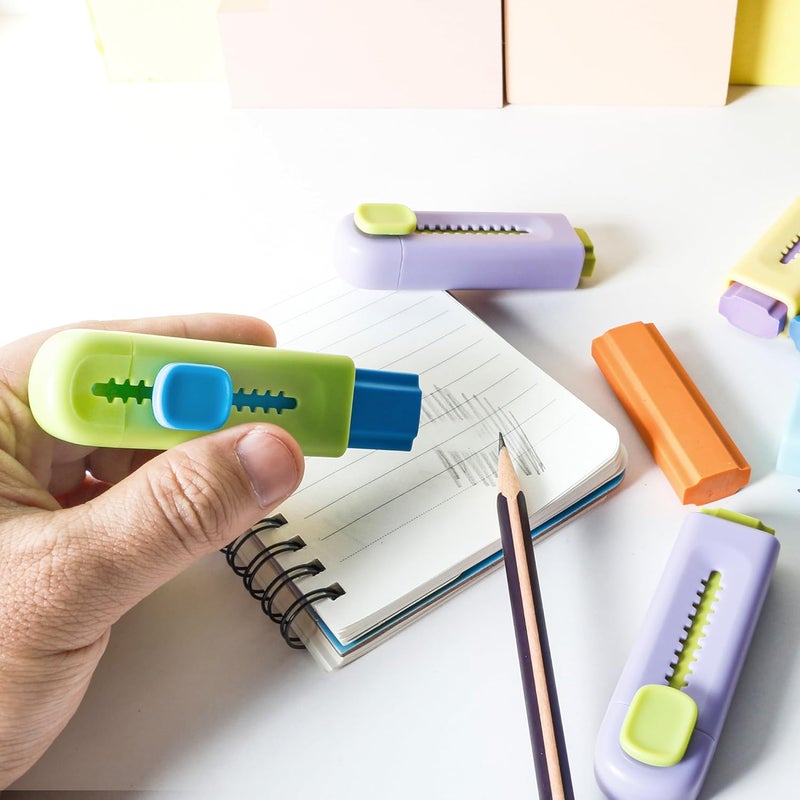 Smilo 4-Color Retractable Erasers - Assorted Fun Colors for Students & Artists, No Smudge TPE Eraser for School Supplies & Creative Projects - Image 4